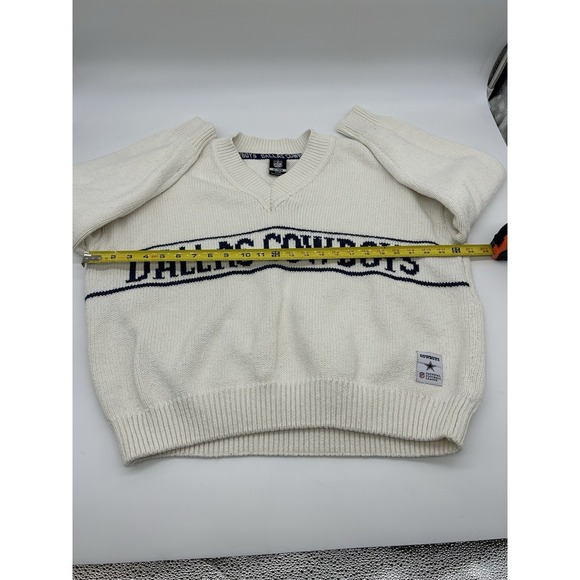 NFL Dallas Cowboys V Neck Pullover Sweater Off White Vtg Style Women's Size Med - Picture 8 of 9